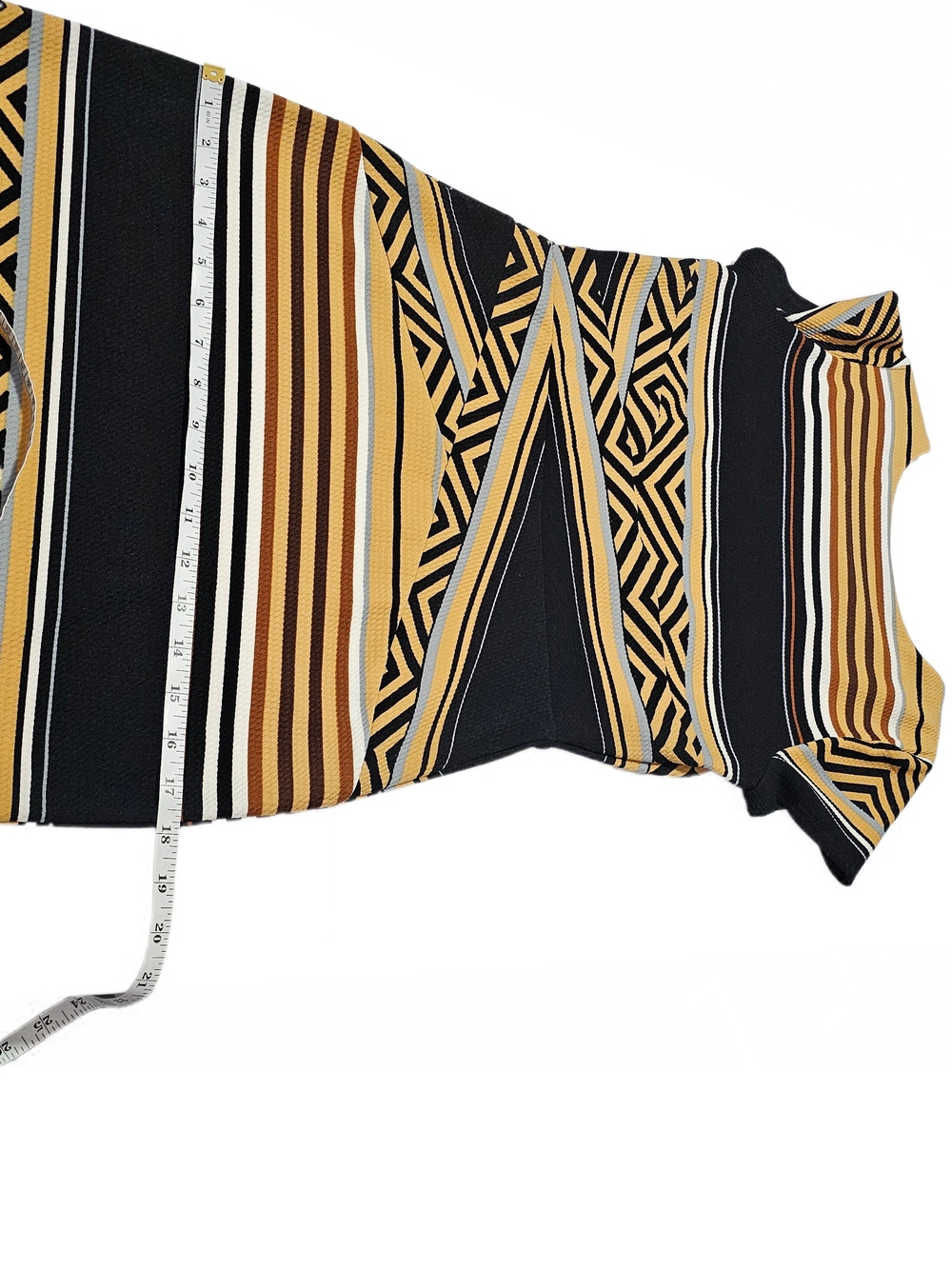 Shelby & Palmer Black Mustard Striped Aztec Geometric Midi Dress - Picture 13 of 13
